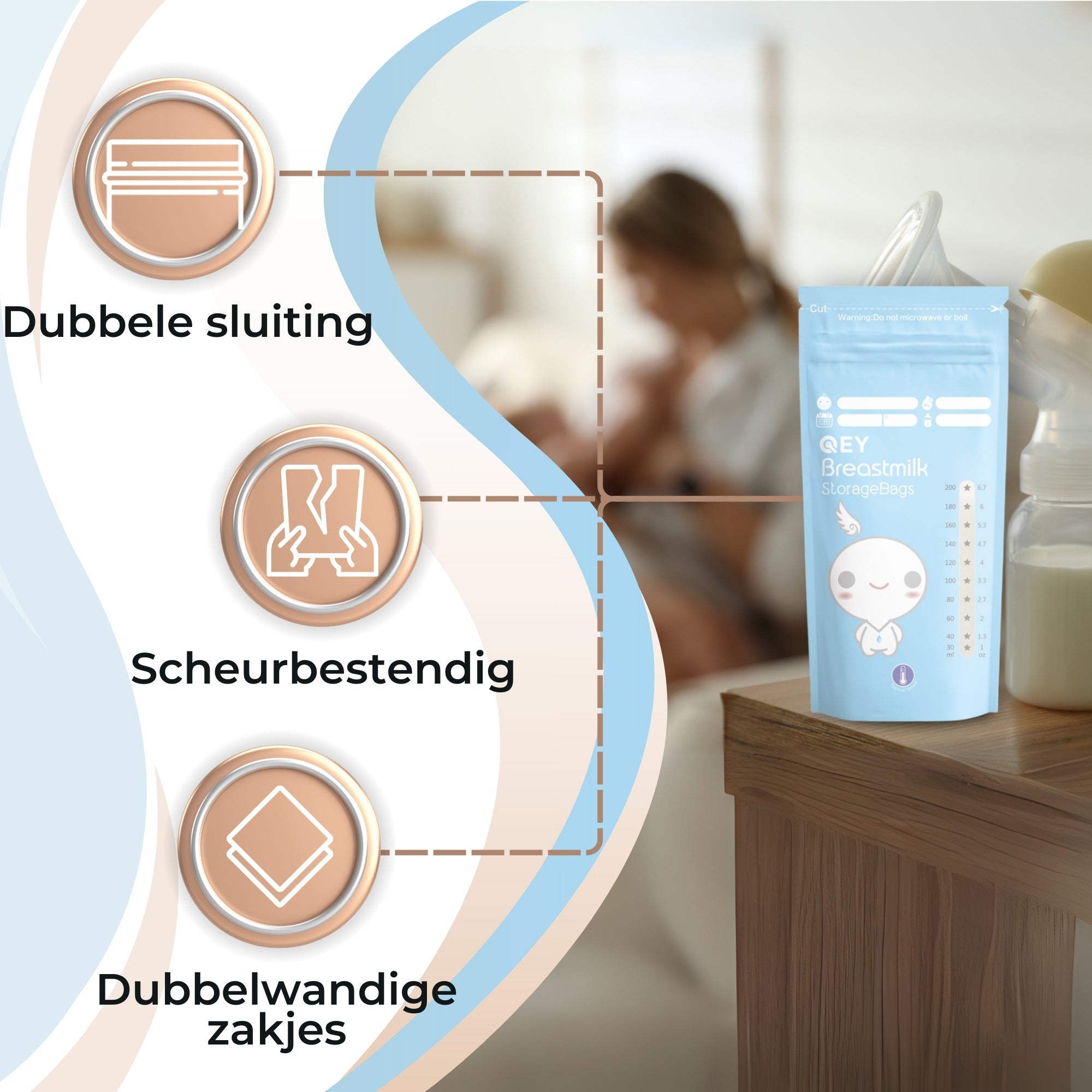 QEY® 120 Stuks Moedermelk Bewaarzakjes Blauw