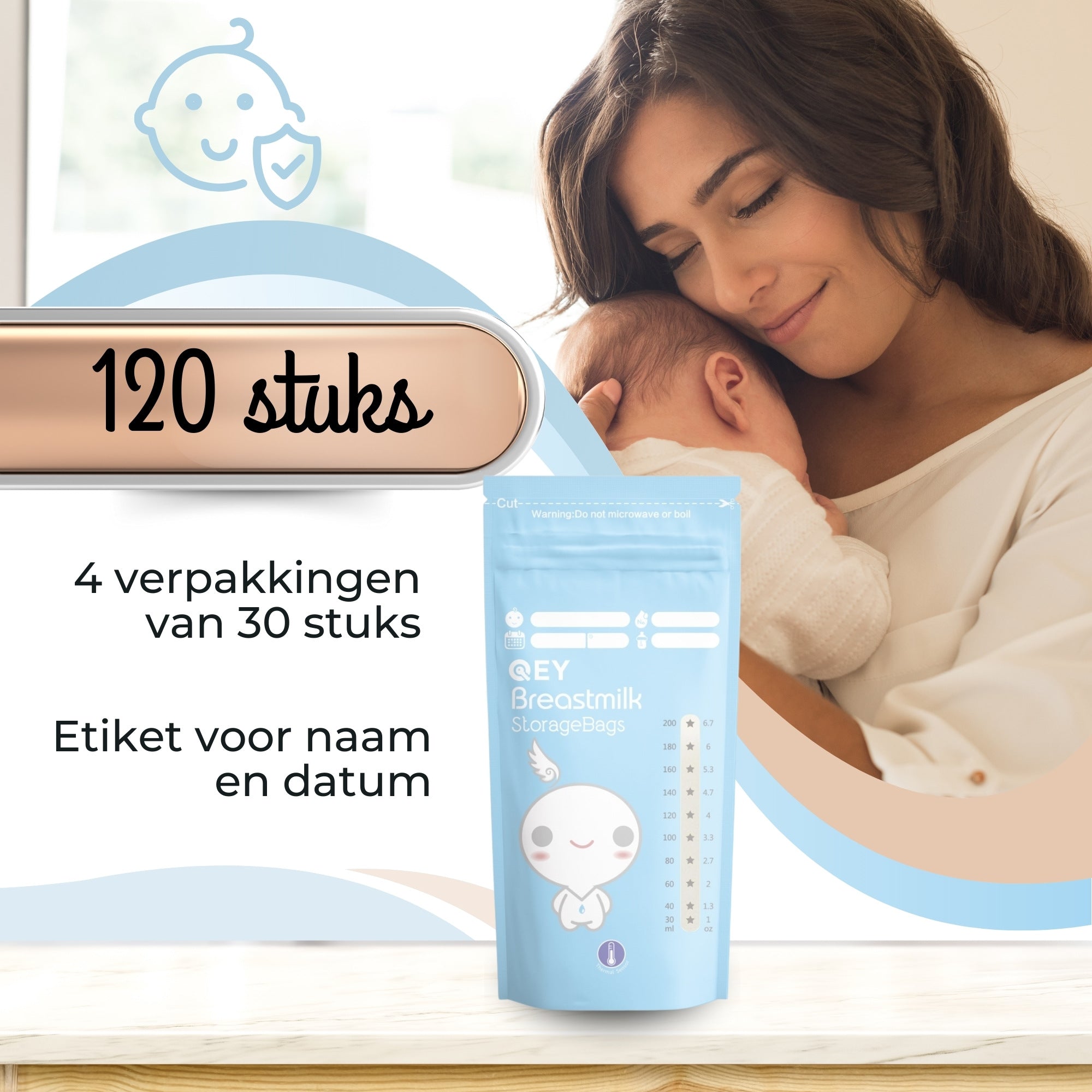 QEY® 120 Stuks Moedermelk Bewaarzakjes Blauw