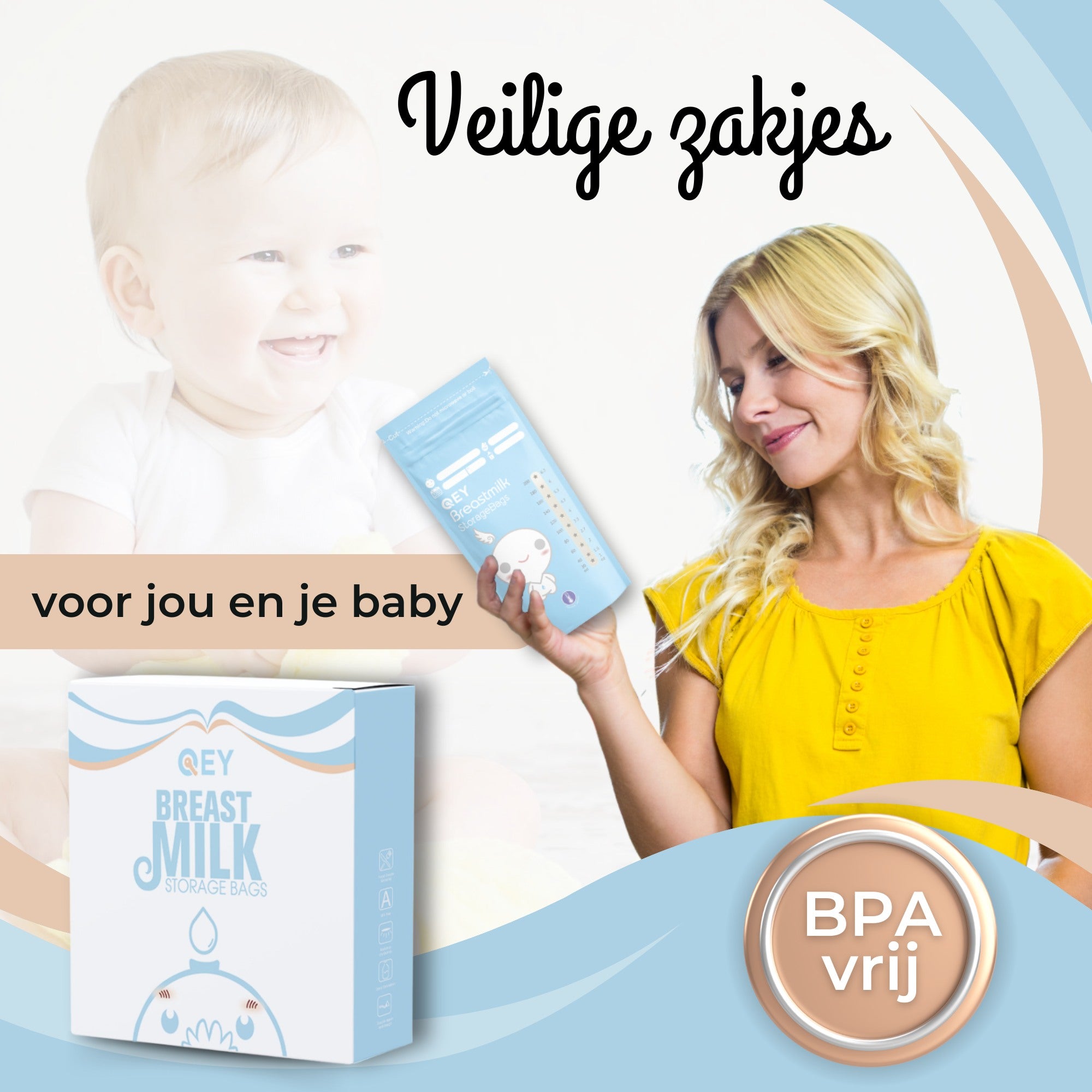 QEY® 120 Stuks Moedermelk Bewaarzakjes Blauw