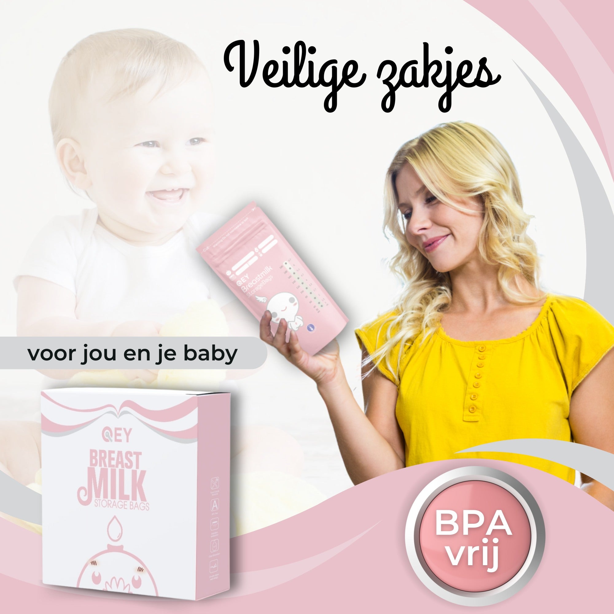 QEY® 120 Stuks Moedermelk Bewaarzakjes Roze