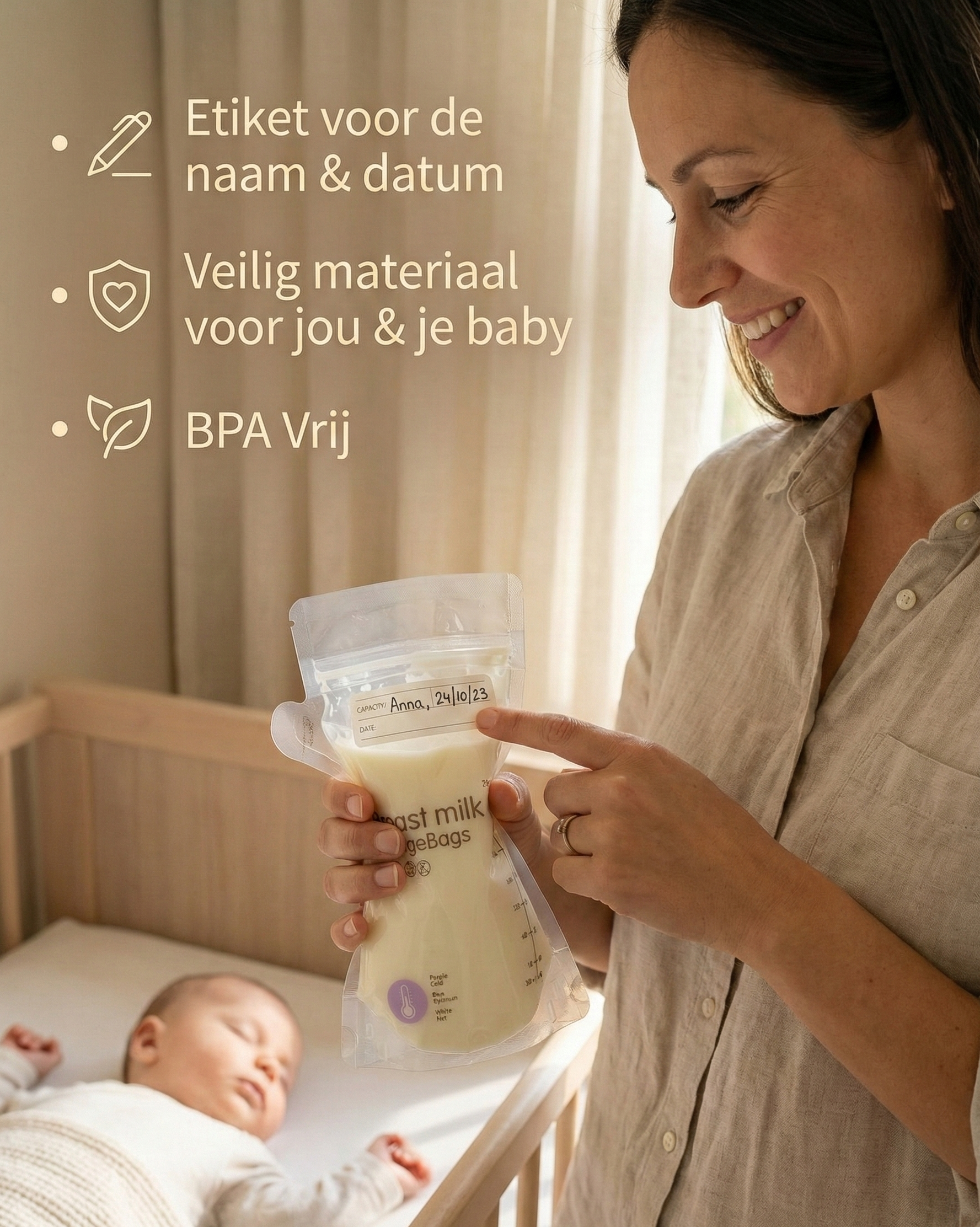 QEY® 100 Stuks Moedermelk Bewaarzakjes - Extra groot - Met schenktuit